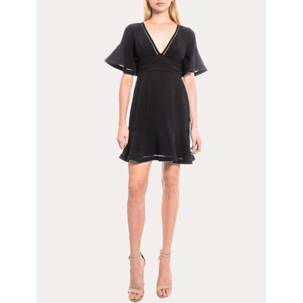 LIKELYβ New Messina Mini Dress Size 0 Black Fit Flare Flutter Sleeve